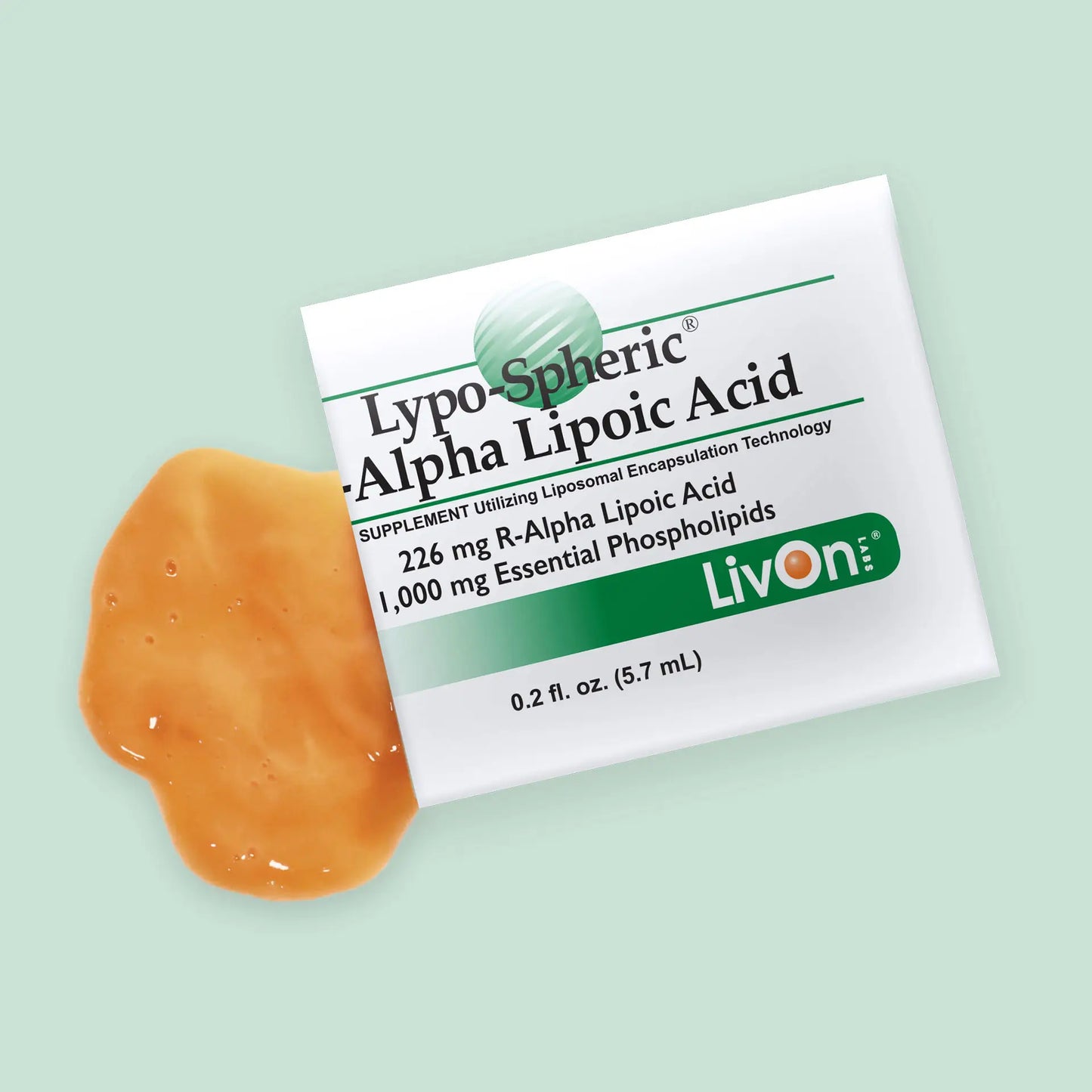 Lypo-Spheric® R-Alpha Lipoic Acid packet with goo leaking out